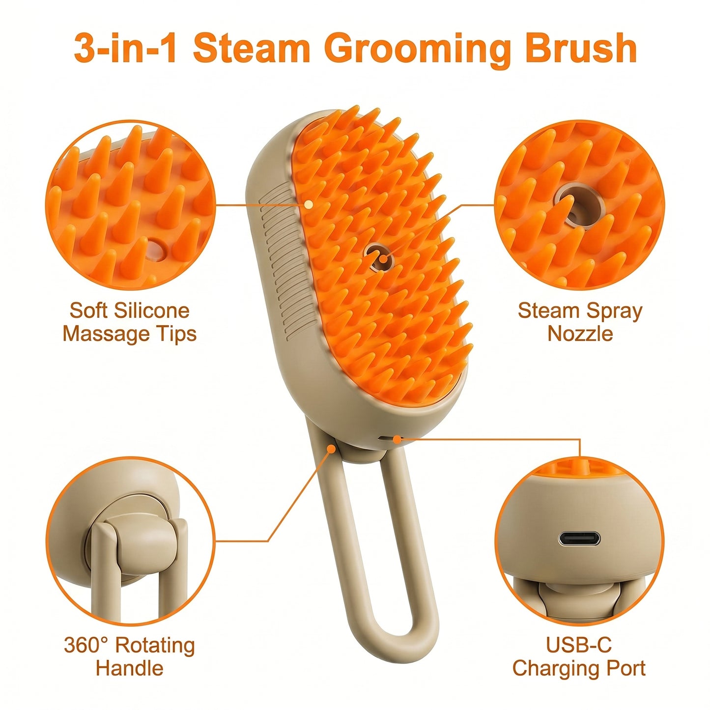 3-in-1 Steam Grooming Brush for Pets